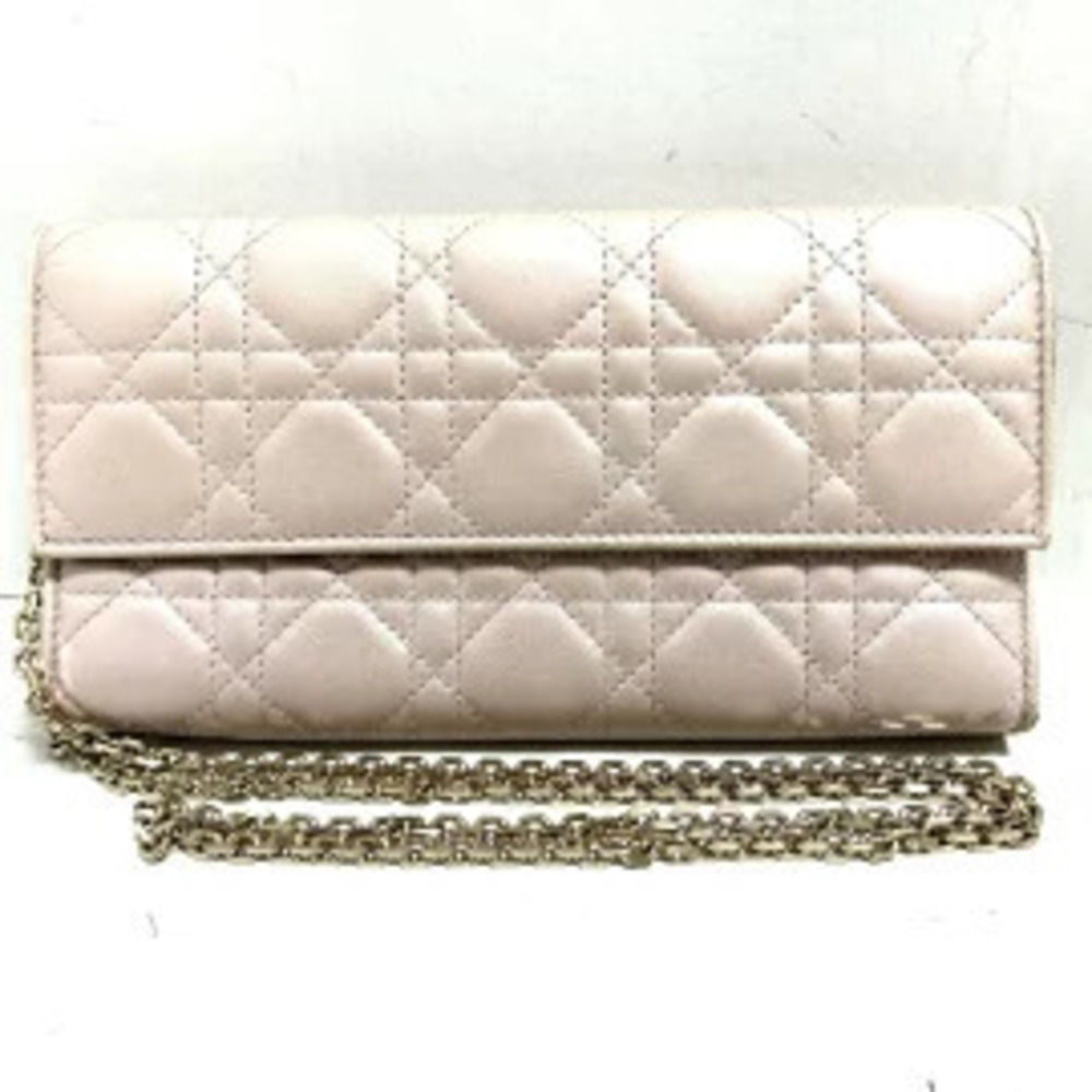 Christian Dior Lady Chain Wallet Pink Leather
